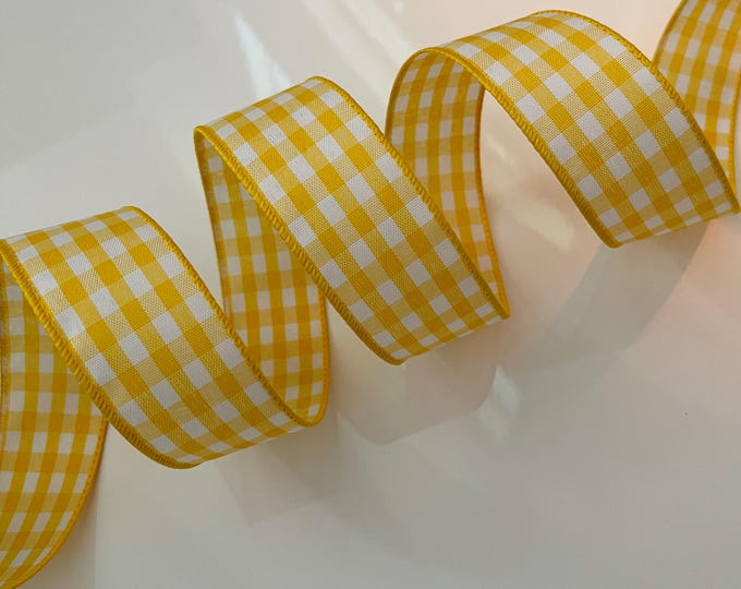 1.5” Yellow & White Gingham Wired Ribbon - Sold By The Yard