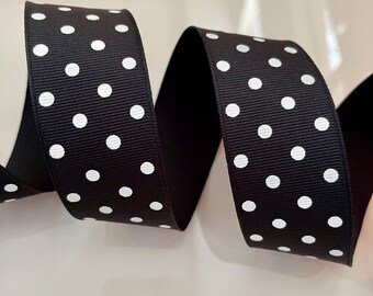 1.5” Black & White Polka Dot Wired Ribbon
