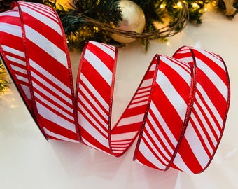 1.5” Red & White Glitter Striped Wired Ribbon #131 - Sold By The Yard
