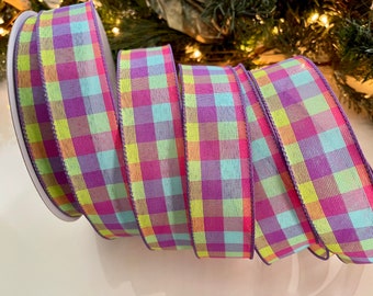 1.5" Spring Plaid Wired Ribbon #27 - Sold By The Yard