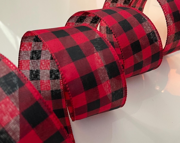 2.5” Red & Black Plaid Wired Ribbon