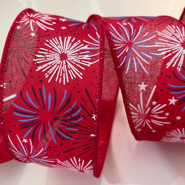 2.5”  Firework Wired Ribbon: Red, White, Blue #1242