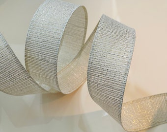 1.5” Cream Wired Ribbon with Metallic Gold & Silver - Sold By The Yard