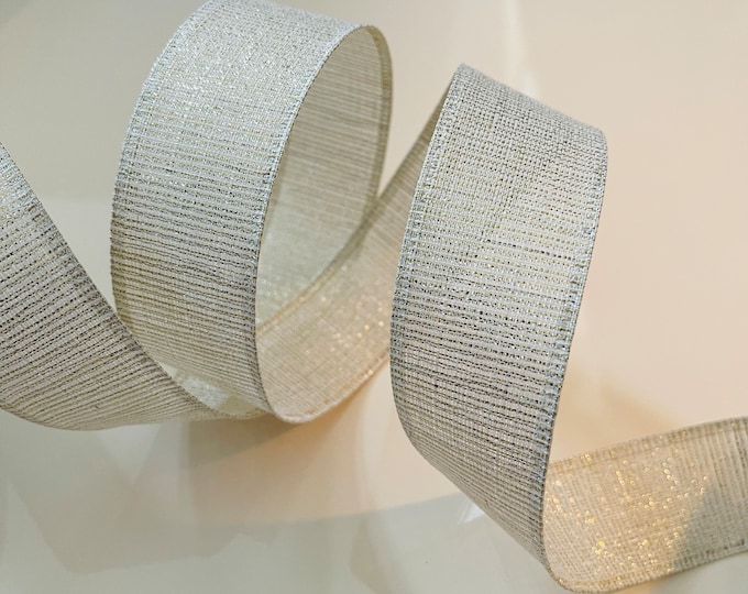 1.5” Cream Wired Ribbon with Metallic Gold & Silver - Sold By The Yard