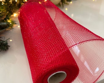 Red Deco Poly Mesh - 10 Yard Roll x 10” Wide