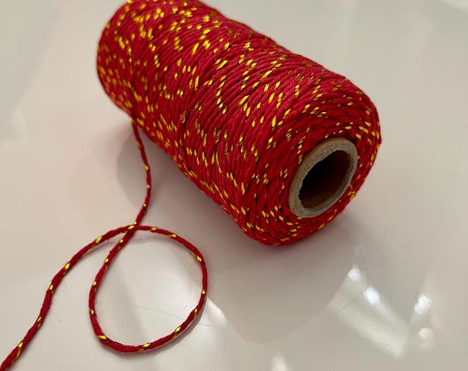 328 Feet - Red and Metallic Gold Twine - Great for Gift Wrapping & Crafts