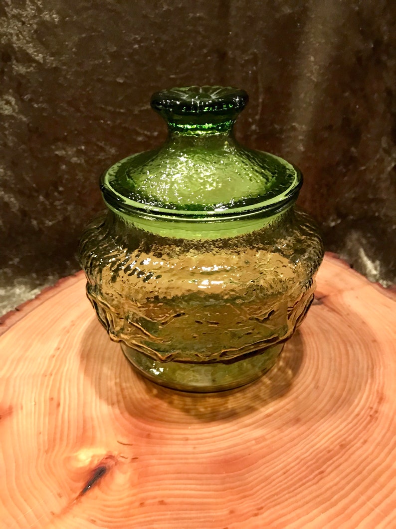 Vintage Green Glass Candy Dish With Lid Etsy