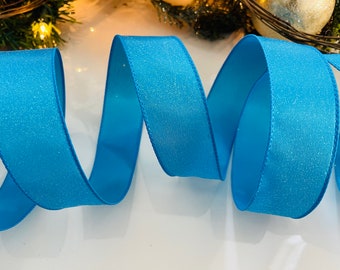 1.5" Glitter Misted Blue Wired Ribbon #25 - Perfect for Gift Wrapping, Wreaths, Decor & Much More! - Sold By The Yard