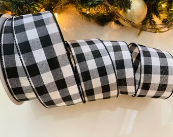 2.5” Black & White Plaid Wired Ribbon #445 - Sold By The Yard