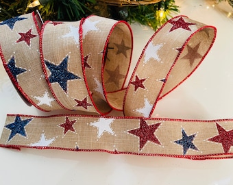 1.5" Sparkle Stars Wired Ribbon #17 - 10 Yard Roll
