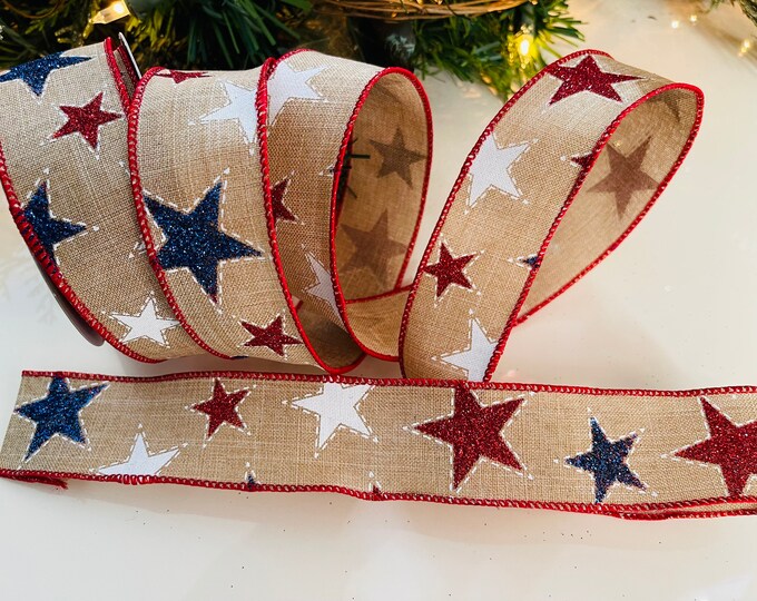 1.5" Sparkle Stars Wired Ribbon #17 - 10 Yard Roll