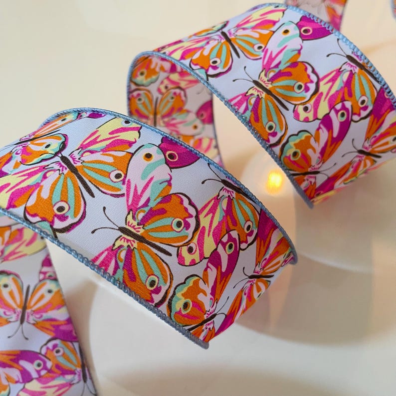 2.5” Colorful Butterflies Wired Ribbon - Etsy