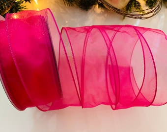 2.5” Sheer Pink Wired Ribbon #802 - Sold By The Yard