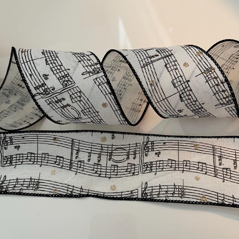 2.5” Black, Cream, & Gold Music Note Wired Ribbon - Sold by the Yard - Etsy