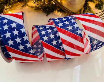 1.5” Sparkle Flag Wired Ribbon Red, White, & Blue - 10 Yard Roll