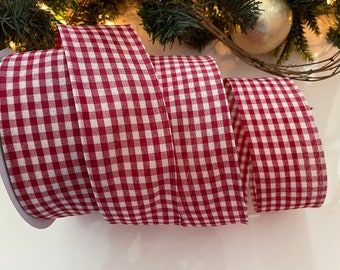 2.5” Burgundy Gingham Wired Ribbon #133 - Sold By The Yard