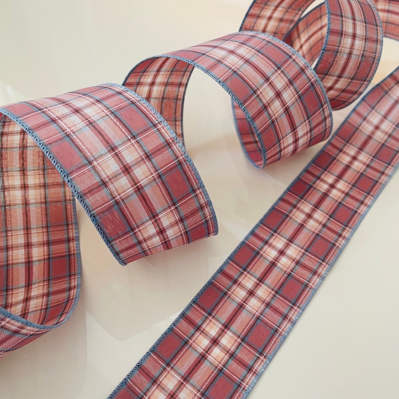 Pink Plaid Pattern Ribbon 2.5” Rosy Pink & Blue Plaid Wired Ribbon - Sold by the Yard - Etsy