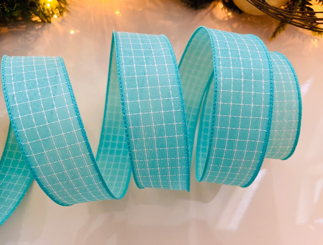 1.5” Aqua & White Wired Ribbon #4247 - Sold by the Yard - Etsy