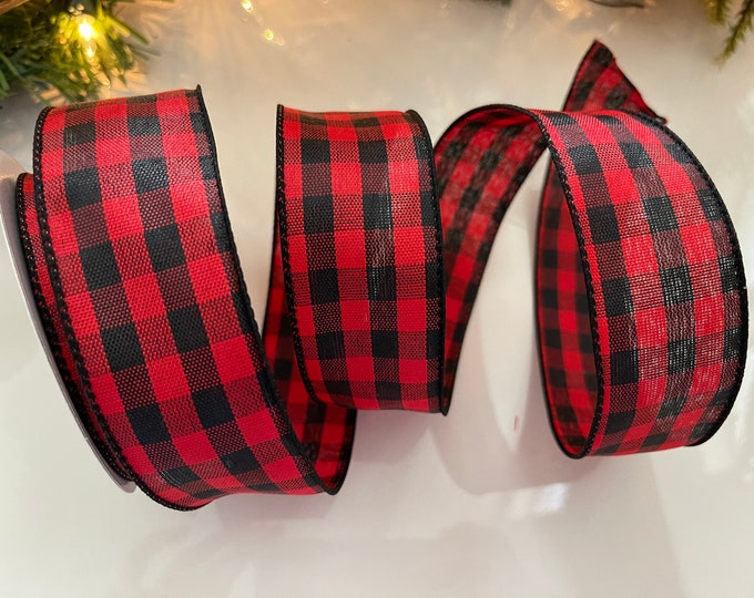 1.5" Red & Black Gingham Wired Ribbon #117 - 10 Yard Roll