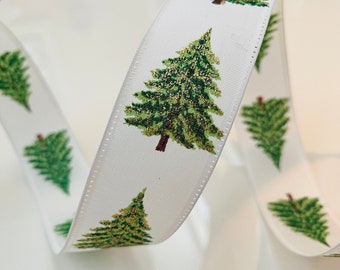 1.5” Glittery Christmas Trees Wired Ribbon #491 - Sold By The Yard