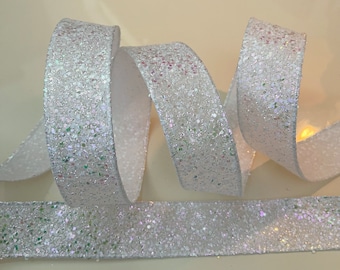 1.5” Iridescent Glittery White Wired Ribbon - Sold By The Yard