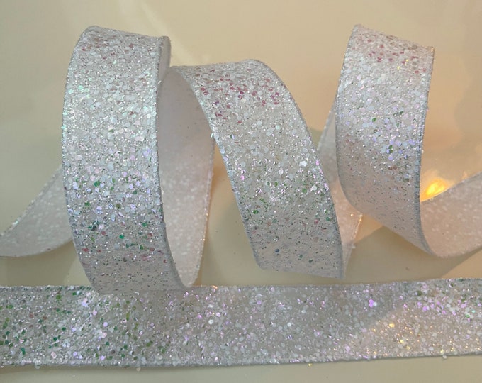 1.5” Iridescent Glittery White Wired Ribbon - Sold By The Yard