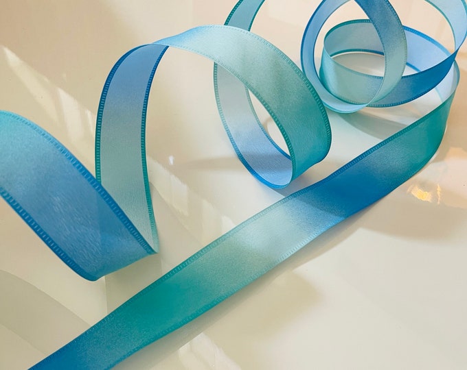 1.5” Blue & Sea Green Ombre Wired Ribbon #724 - Sold By The Yard