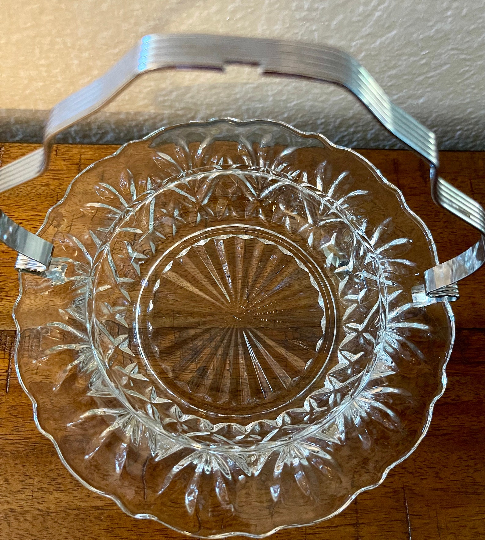 Vintage Round Glass Dish With Metal Handle Etsy