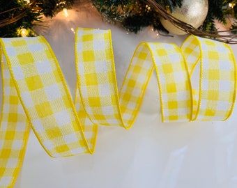 1.5” Yellow & White Plaid Wired Ribbon #144 - Sold By The Yard