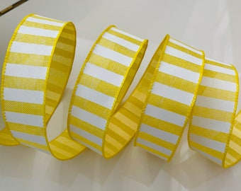 1.5” Yellow & White Striped Wired Ribbon #922 - Sold By The Yard
