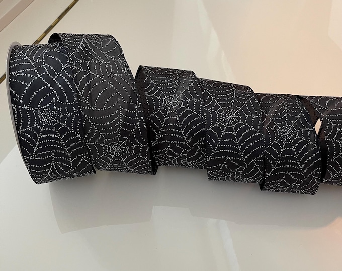 2.5" Glittery Spider Webs Black & Silver Wired Ribbon