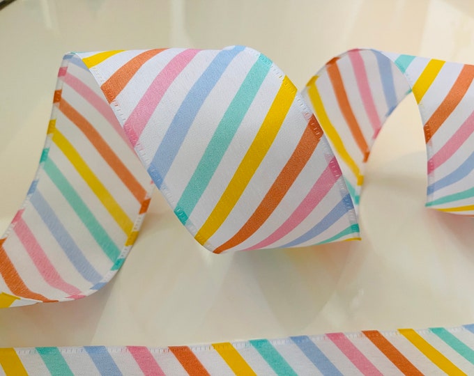 2.5” Colorful Spring Stripes Wired Ribbon - Sold By The Yard