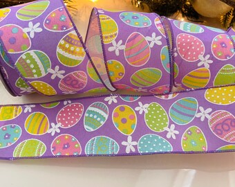 2.5" Purple Easter Egg Wired Ribbon - Perfect for Gift Wrapping, Wreaths, Decor & Much More! -  10 Yard Roll #765