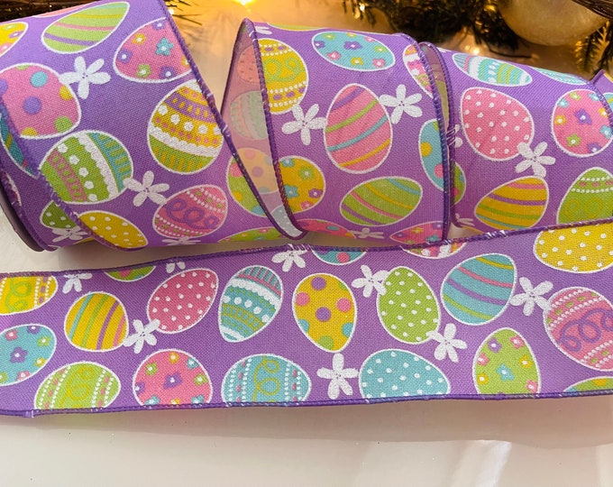 2.5" Purple Easter Egg Wired Ribbon - Perfect for Gift Wrapping, Wreaths, Decor & Much More! -  10 Yard Roll #765
