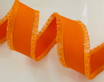 1.5” Fuzzy Edge Orange Wired Ribbon #1932 - Sold By The Yard