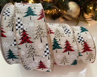 2.5” Cheetah & Plaid Christmas Tree Wired Ribbon #132 - Sold By The Yard