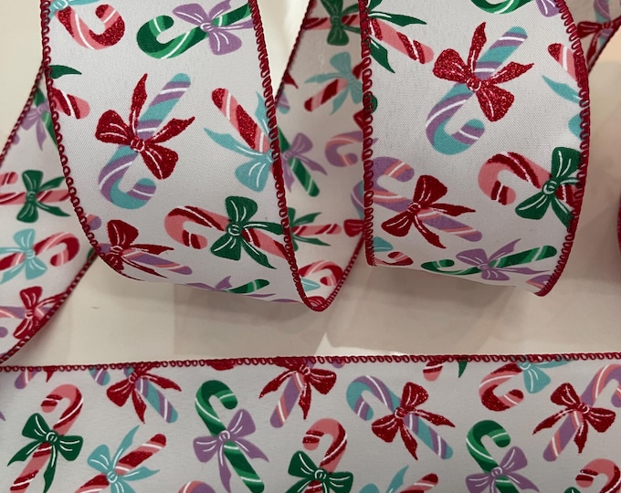 2.5” Colorful Candy Canes Wired Ribbon
