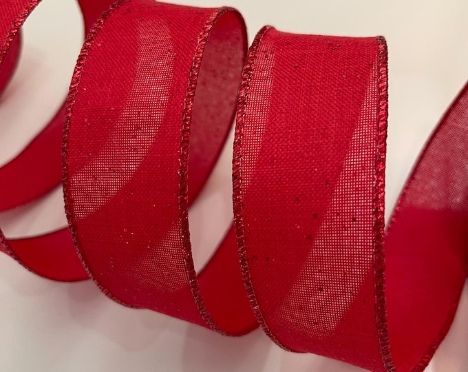 1.5” Red Lightly Glitter Misted Wired Ribbon