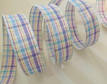 1.5” Easter Plaid Wired Ribbon: Yellow, Orange, Blue, Purple, White - Sold By The Yard