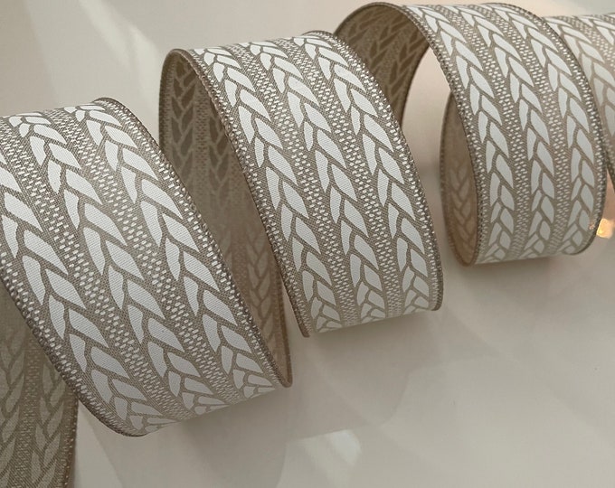 2.5” Beige & Cream Rope Pattern Wired Ribbon - Sold by the Yard - Etsy