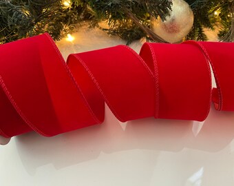 2.5” Classic Red Velvet Christmas Wired Ribbon #135 - Sold By The Yard