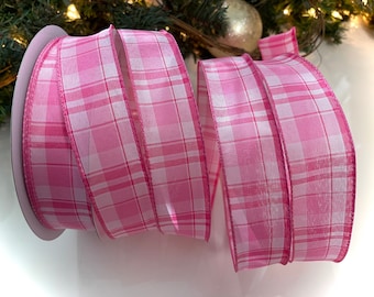 1.5” Pink Plaid Wired Ribbon #148 - Sold By The Yard