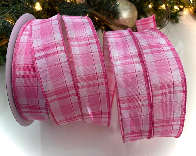 1.5” Pink Plaid Wired Ribbon #148 - Sold By The Yard