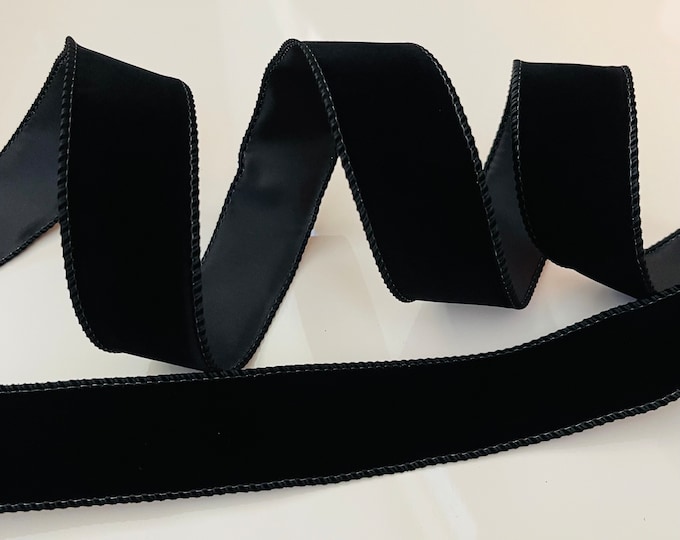 1.5” Black Velvet Wired Ribbon - Sold By The Yard