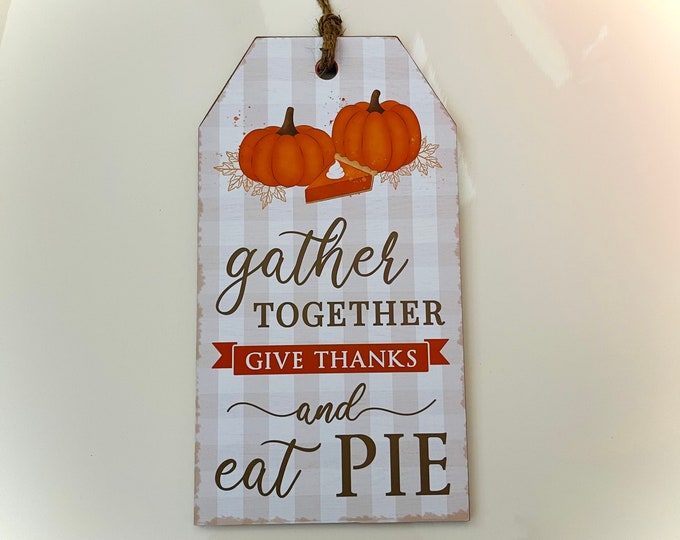 12” Wooden Pumpkin Pie Wreath Sign: Orange, Brown, & Cream