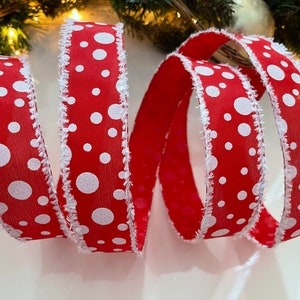 1.5" Red With White Sparkle Polka Dots Wired Ribbon #61