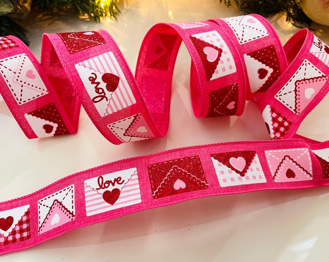 1.5” Pink Love Letter Wired Ribbon - Perfect for Gift Wrapping, Wreaths, Decor & Much More! - Sold By The Yard