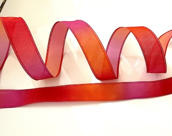 1.5” Ombre Red, Orange, & Pink Wired Ribbon #713 - Sold By The Yard