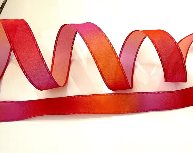 1.5” Ombre Red, Orange, & Pink Wired Ribbon #713 - Sold By The Yard