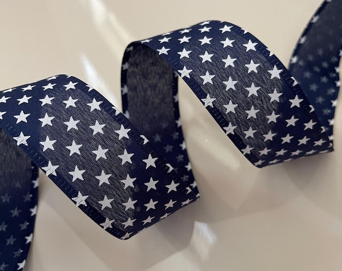 1.5” Blue and White Star Wired Ribbon